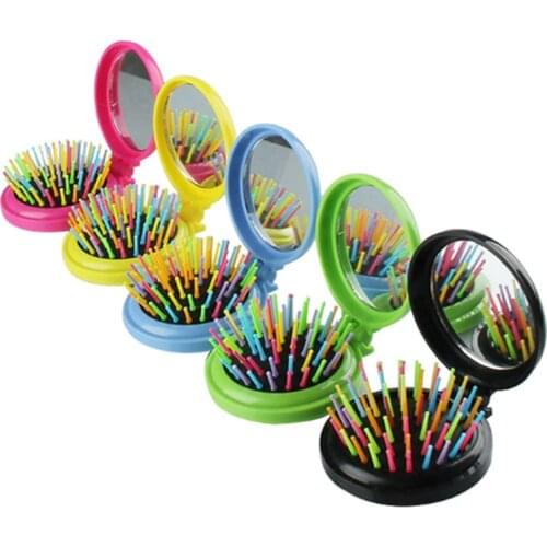 Makeup Comb Hair Brush Styling Tool Portable Mini Folding Comb Airbag Massage Round Travel Hair Brush with Mirror Styling