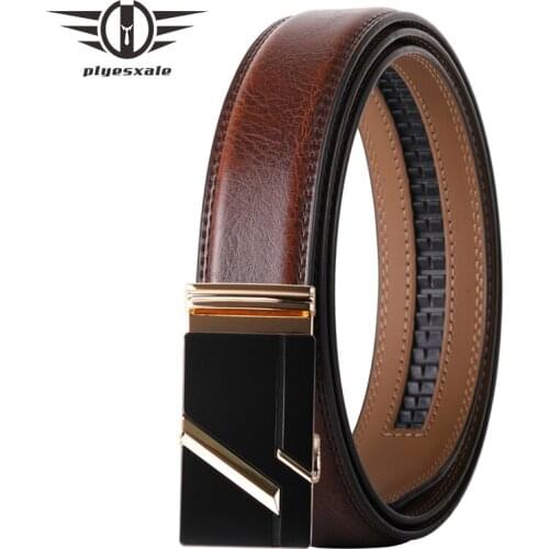 Fashion Leather Belt For Men Luxury Alloy Buckle Automatic Black Ratchet Belts Male Waist Strap 3.5cm Width High Quality B467