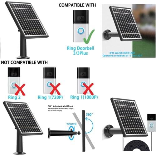 Solar panel for Ring Video Doorbell 3/3 Plus,3.5W Output(No Include Camera)