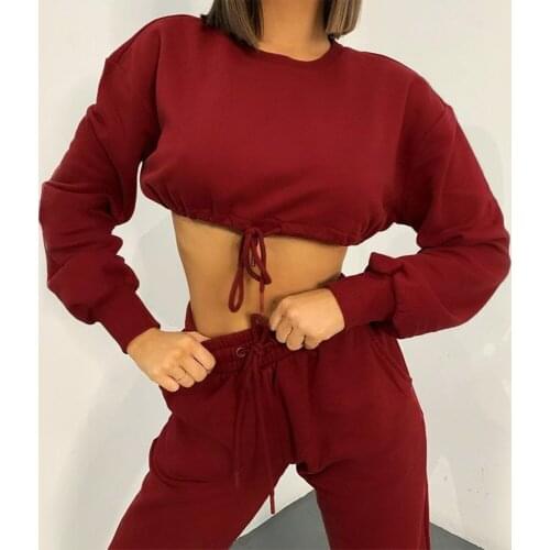 Fitness Sports Sweatshirt Suit Loose Short Top Two Pieces Waist Leisure Hong Kong Style Navel Long Sleeve Set