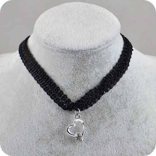 Rhinestone Heart pendant Choker Necklace Elegant Lace necklace Women Girls Fashion Jewelry