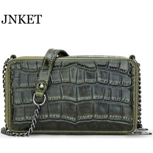 JNKET New Retro Womens Cowhide Shoulder Bags Chain Sling Bag Leisure Crossbody Bag