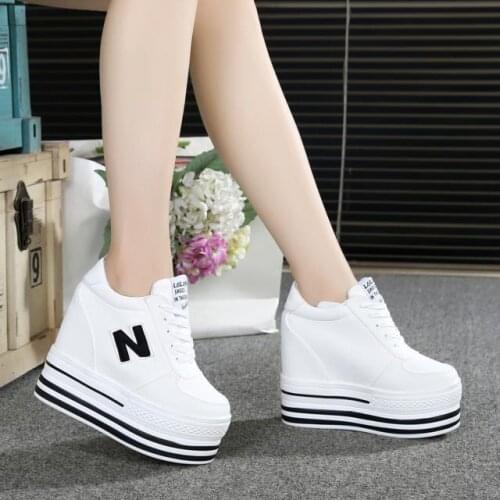 2020 Womens High Platform Shoes Breathable PU Shoes Women Height Increasi Shoes 11CM Wedges Thick Sole Trainers Ladies Sneakers
