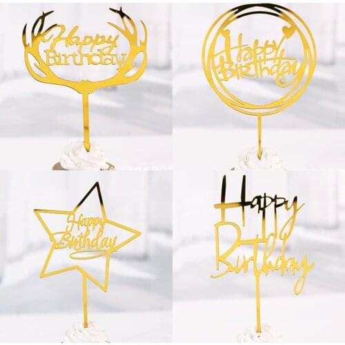 Gold Happy Birthday Acrylic Cake Topper Wedding Acrylic Cupcake Topper For Kids Birthday Party Cake Decorations Baby Shower