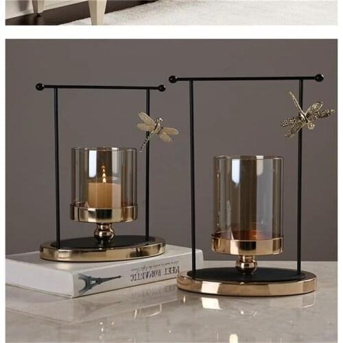 Golden Iron Candle Holder European geometric Candlestick Romantic Crystal Candle Cup Home Decoration Table Decoration