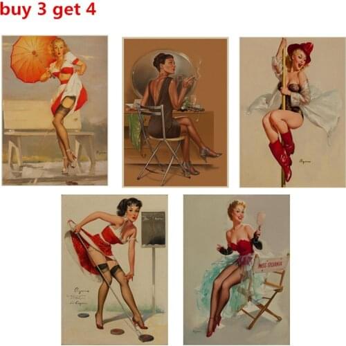 01 World War II Red PIN-UP GIRLS USSR Soviet Vintage Kraft Paper Retro Poster Bar Cafe Living Room Wall Decorative Paintings