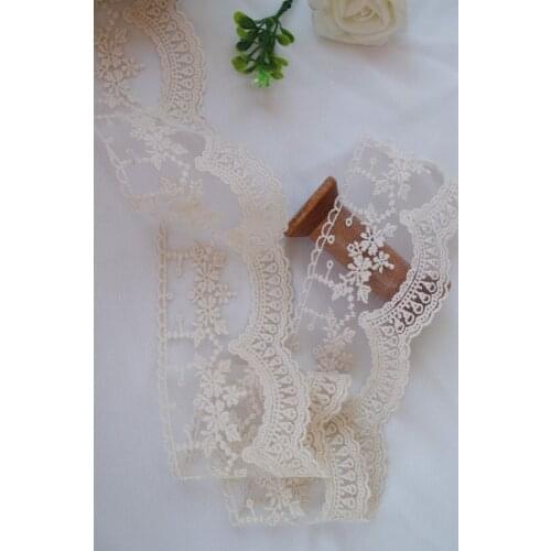 10 Yards Cream Cotton Lace Trim, Ivory Embroidered Lace Trim