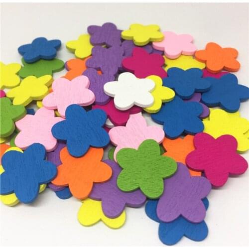 100pcs 20mm Mixed Wooden Flowers Shapes For Vintage Wedding Tables Decorations Scatters Confetti DIY Crafts