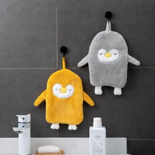 2PCS Absorbent Cartoon Kids Hand Wiping Towel Cute Penguin Coral Fleece Cleaning Towels