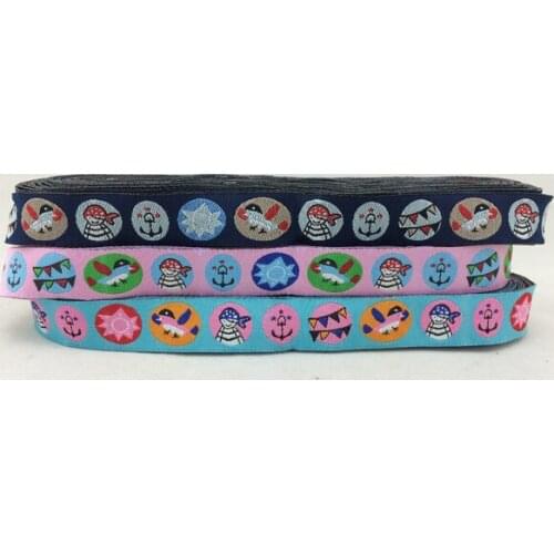 5/8' 16mm 10yard/set 100% polyester computer woven jacquard ribbon with Dog and lovely bones pink pirate series/Sea anchor