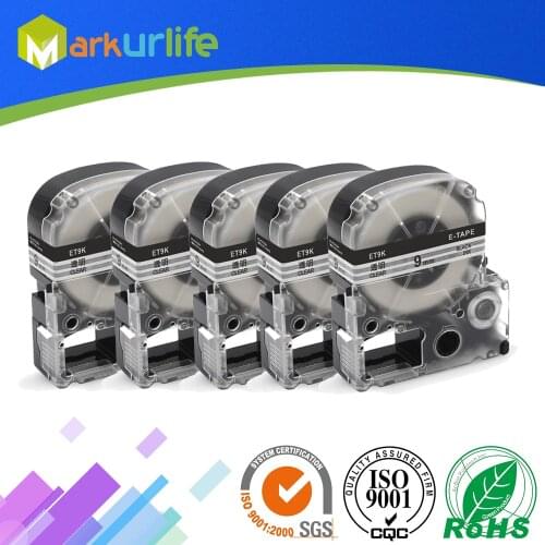 5 Packs ST9K ST9KW Compatible Epson Labelworks LW-300 LW-400 LW-500 LW-600 Label Maker Tape Refill Cartridge Black on Clear 9mm