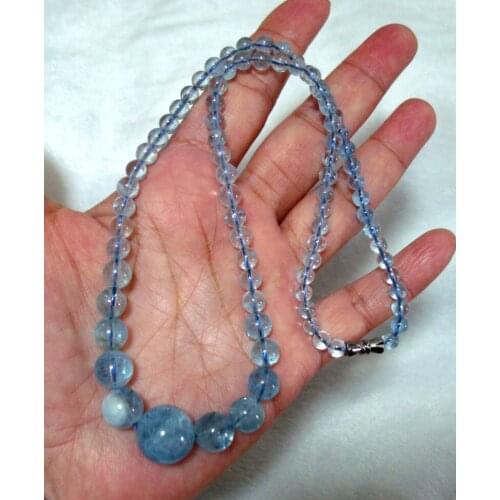 Free Shipping Natural Aquamarine Round Beads 5mm~15mm 18.5" Necklace Women Jewelry Accessories Weddings Parties Birthday Gift