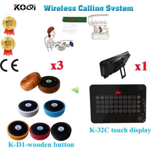 Wireless Service Calling System 433.92MHz Table Calling Touch Display Receiver Guest Restaurant Pager(1 display+3 call button)