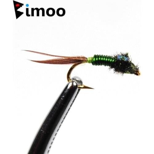 Bimoo 10pcs Copper John Nymph Stone Fly Fishing Trout Bait #14 Green