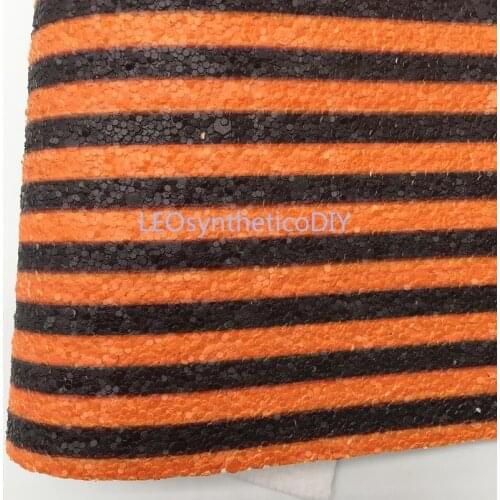 1PC 21X29CM Glitter Fabirc, Black Orange Stripes Printed Glitter Leather Sheets For Making Bows LEOsyntheticoDIY T485