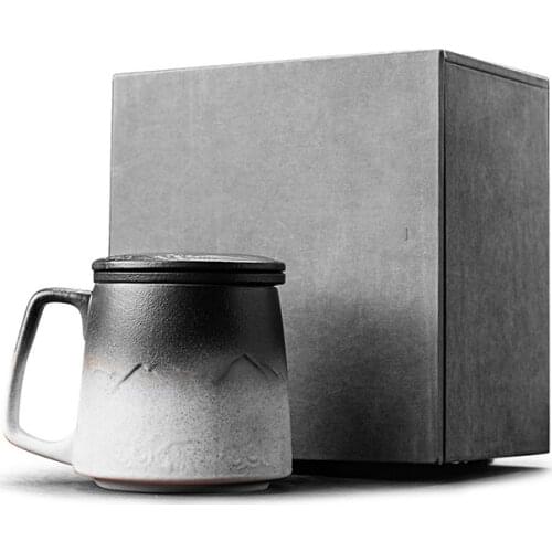 Large Mug Ceramic Tea Cup Lid Filter Office Black Japanese Mugs Coffee Cups Water Big Mug Porcelaine Canecas Birthday Gift Box