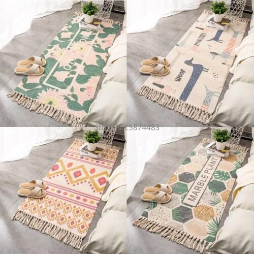 Colored Cotton Fiber Woven Carpet, Bedside Blanket, Floor Mat, Machine Washable Living Room, Coffee Table, Floor Mat