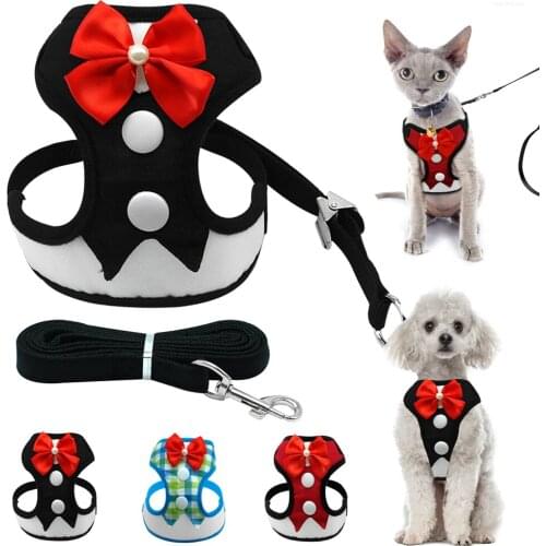 Mesh Small Dog Harness Nylon Breathable Puppy Dog Evening Dress Harness Vest Pet Walking Harnesses Leash Set for Small Dogs Cat