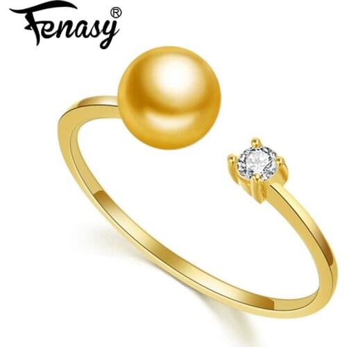 FENASY Brand 18K Yellow Gold Ring 8-9mm Natural Pearl Ring For Love Bohemian Women 18K Gold Wedding Rings Engagement Ring
