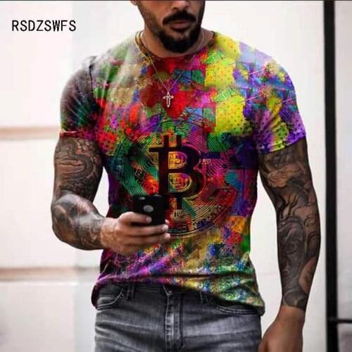 Bitcoin Print 3D Fashion T-Shirt Men Summer Casual Round Neck Short Sleeve Street Harajuku Style Oversize Men Clothes XXS-6XL