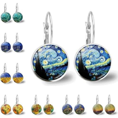 Art Earrings Van Gogh Starry Sky Sunflower Time Gemstone Popular Retro Jewelry New Product Creative Accessories New Arrivals