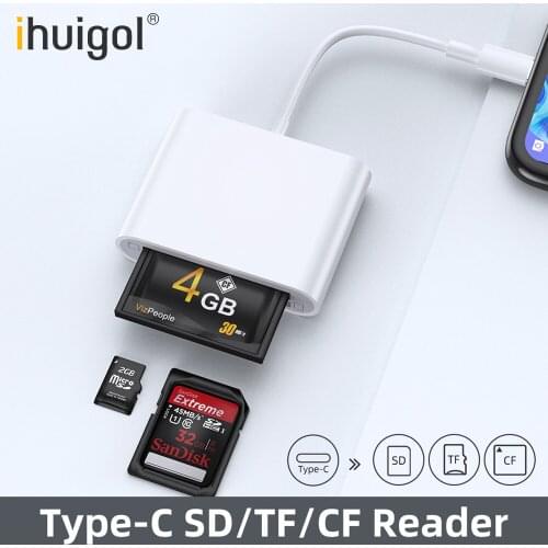 Ihuigol 3 in 1 SD/TF/CF Card Reader Type c to Micro SD TF CF Smart Memory Card OTG Adapter For PC Phone Laptop Tablet Universal