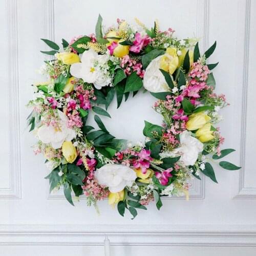 Simulation Wreath Tulip Wreath Spring Pastoral Wedding Decoration Holiday Home Door Decoration Wall Hanging Wreath