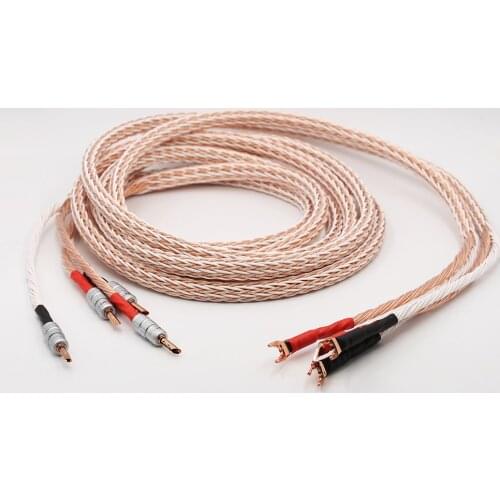 One pair 12TC Hifi Speaker Cable With 2 Banana Plug to 2 Spade Plug Hi-end OCC Speaker Wire Audiophile Loudspeaker Cable Surrond