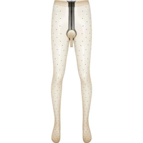 Men Dot Bulge Pouch Leotard Pantyhose Sissy Underwear Glossy See-through Stockings High Waist Stretchy Leggings Exotic Pants