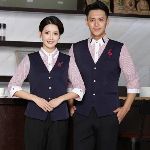 KTV Attendant Female Waitress Uniform Vest Hotel Front Desk Night Club Autumn Winter Bar Overalls Catering Waiter Shirt H2389