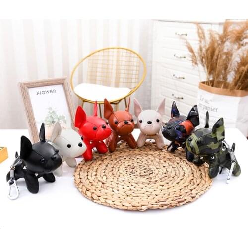 Leather Bulldog Keychain Fashion Puppy Car Keyring PU Leather Punk Dog Chains Cute Dog PVC Pendant Bag Charm Trinket Keyrings PU