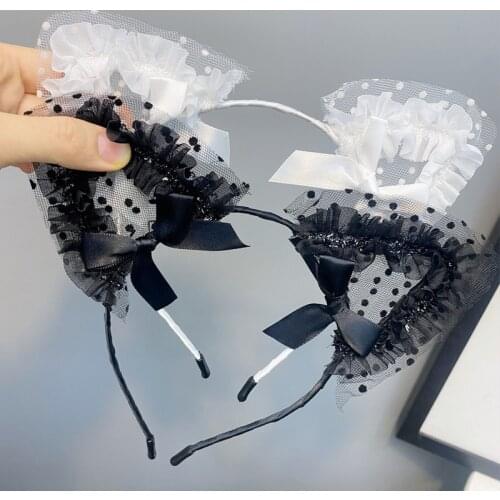 Beautiful Masquerade Halloween Cat Ears Cosplay Cat Ear Anime Party Costume Bow Tie Bell Headwear Headband Anime Lace Haiband