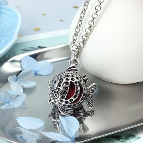 Aromatherapy Essential Oil Diffuser Pendant Vintage Chime Music Angel Ball Fish Shape Locket Necklace for Women DIY Accessories