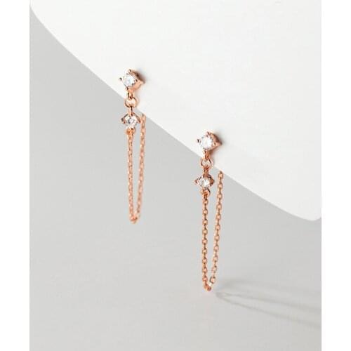 MloveAcc 925 Sterling Silver Fashion Korean Unique Tassel Chain Zircon Stud Earrings for Women Charming Party Piercing Jewelry