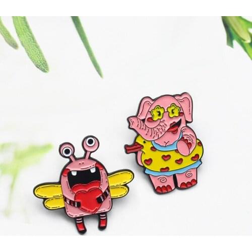 Fashion Cute Cartoon Flower Skirt Elephant and Toothless Bee Swimming Together Animal Brooch Creative Good Friend Accessories