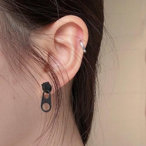 Punk style fashion gold black Western zipper Earrings unique simple personalized zipper earrings for women hip hop rock gift