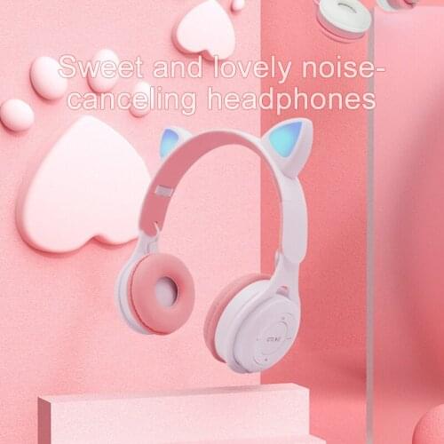 Women Cute Cat Design Long Endurance BT5.0 Foldable LED Cat Ear Headphone Light Wireless Headset & Earphone For Girl Kids 1 buye