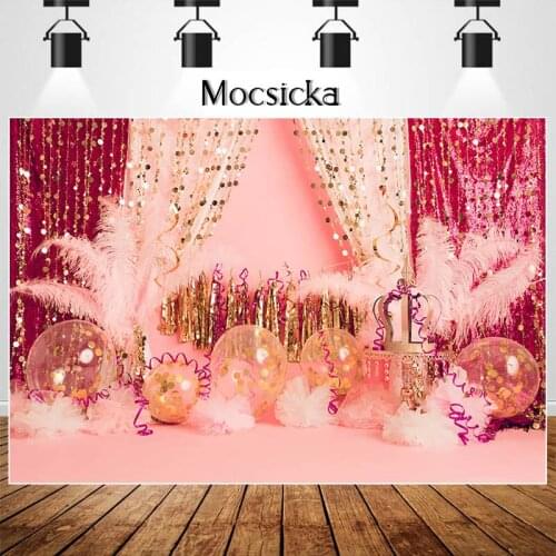 Newborn Girl Birthday Cake Smash Backdrop Stuido Pink Children Portrait Background Balloons Glitter Kids Art Photography Props