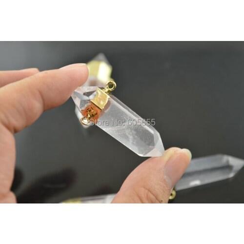 Two loops Natural Clear Crystal Pillar Point Stone Pendants fit Necklace making