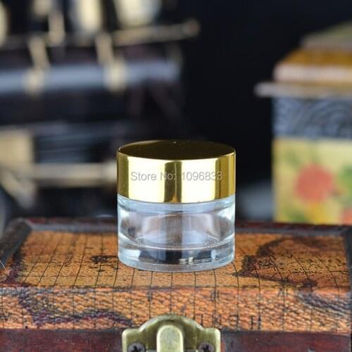 10G Gold Cap Clear Glass Jar, 10g Glass Cream Jar, 10ml Empty Glass Jar, Cosmetic Packing Container, Cream Sample Jar, 40pc/lot
