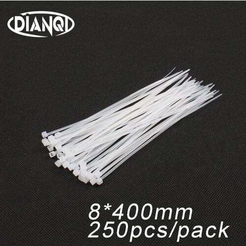 250pcs 8mm*400mm 5.1mm Self locking Nylon Cable Ties White color Plastic Zip Tie wire binding wrap straps UL Certified