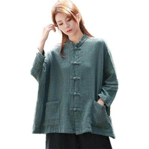 Shanghai Story Womens Chinese Traditional Jacket Frog Button Loose Baggy Linen Outerwear