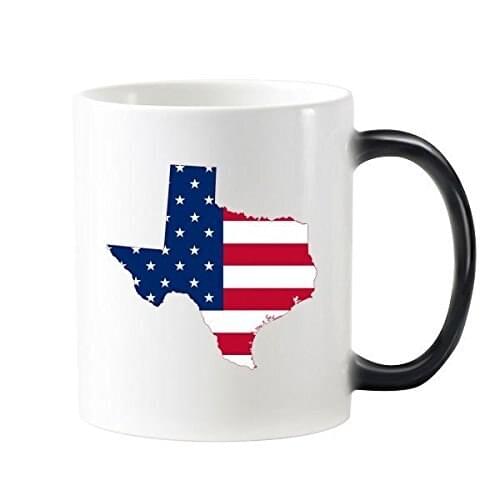 USA Texas Map Stars And Stripes Flag Shape Morphing Heat Sensitive Changing Color Mug Gift Milk Coffee With Handles 350 ml