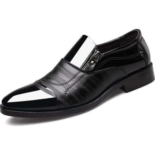 LuckMan Mens Quality Patent Leather Shoes Zapatos De Hombre Size Black Leather Soft Man Dress Shoes Man Flat Classic Oxford