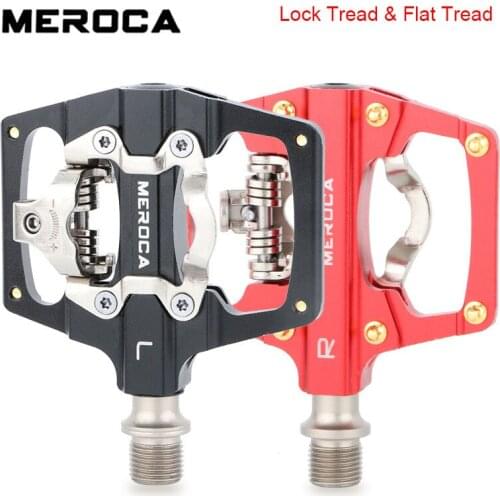 MEROCA 2 In 1 Bicycle Du Bearing Lock Pedal With Free Cleat For SPD System MTB Road Aluminum Anti-slip Lock Accessories