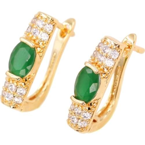 Trendy Hoop Earrings Gold Filled Rainbow Red Green Zircon Earring Vintage Jewelry for Party Wedding Anniversary Engagement Gift