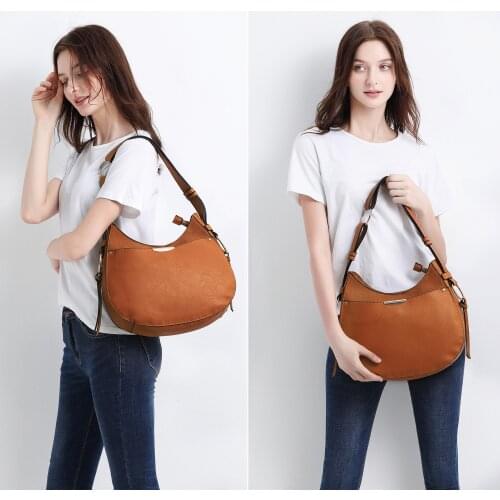 Women Hobo Shoulder Causal Tote Handbag Ladies Half Moon Soft Top-Handle Original Round Flat Bag |HB1003L