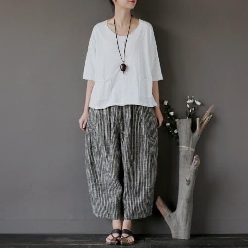 Women Vintage Cotton Washed Loose Half Sleeve Tees Tops Ladies Solid Color Summer Tee Shirts T-shirt for female