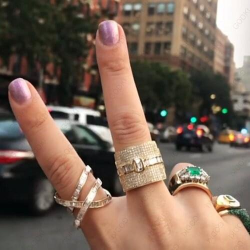 Famous Brand Design Luxury Statement Stackable Ring For Women Wedding Cubic Zircon Engagement Dubai Punk Bridal Top Finger Gift