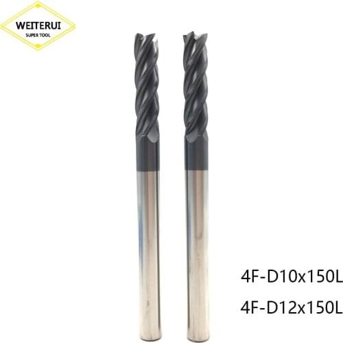 1PC 4 Flutes HRC50 10mm 12mm Carbide Endmill Machine Tungsten Steel Extra Long 150mm CNC Lathe Milling Cutter Tool